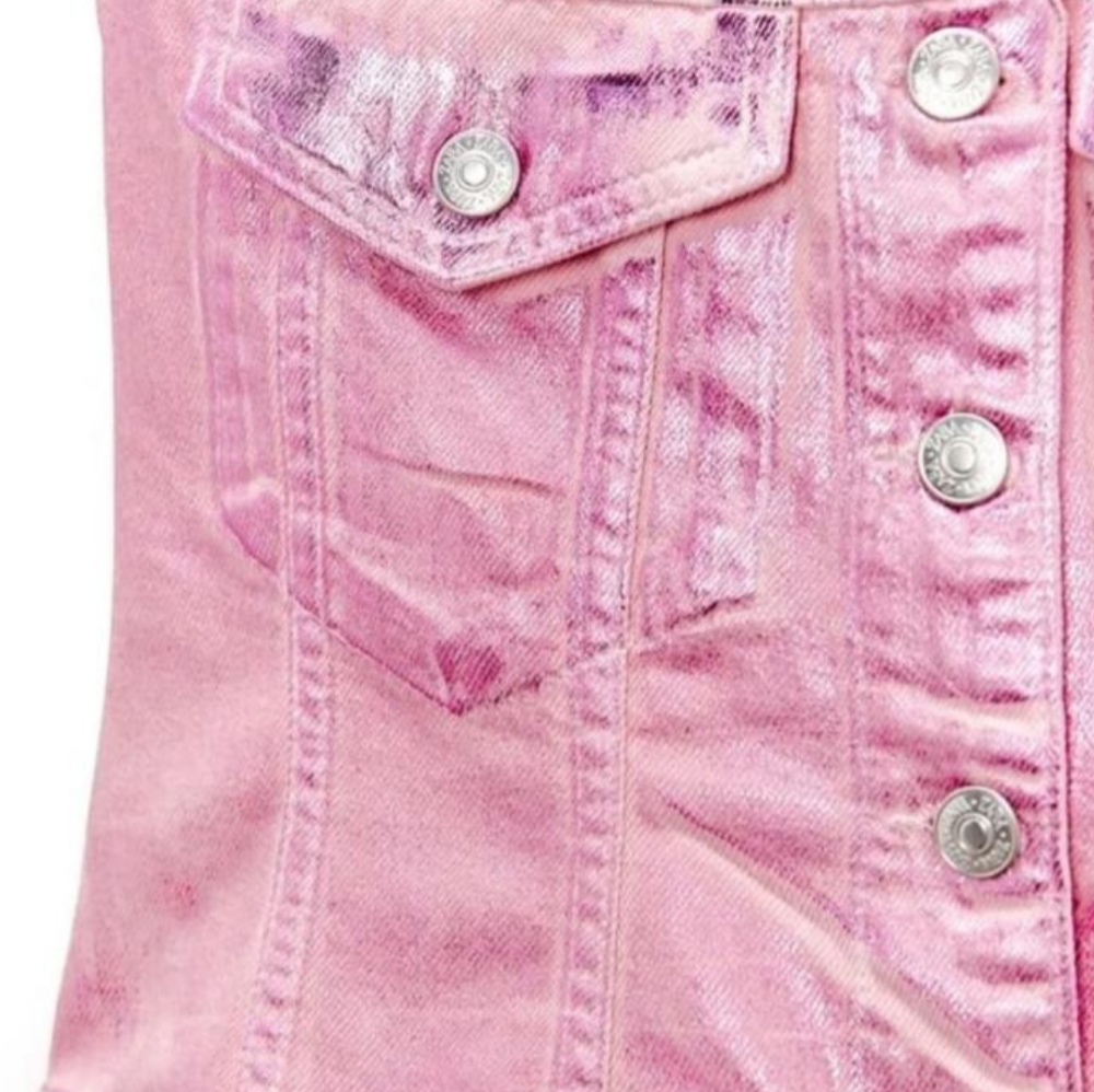 ZARA Barbie Collection Metalic Pink Denim Vest Top L,Collection 80' Party Barbie - Picture 5 of 5